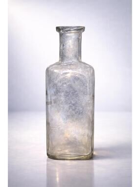 Antique 1890s Clear Glass Apothecary / Medicine Bottle Applied Lip, 1.75x5.5”